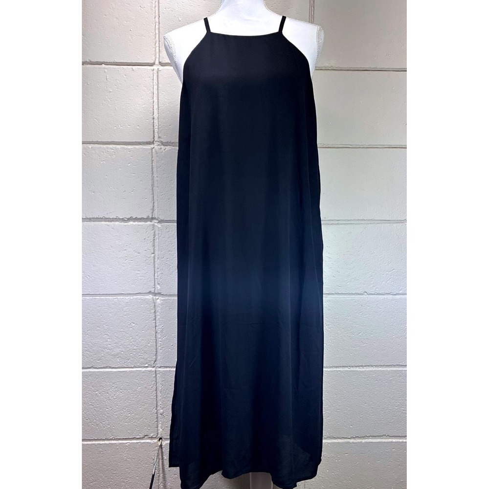 Forever 21 Longline Side Slit Tunic Top Womens 1X Black Sleeveless High Neck